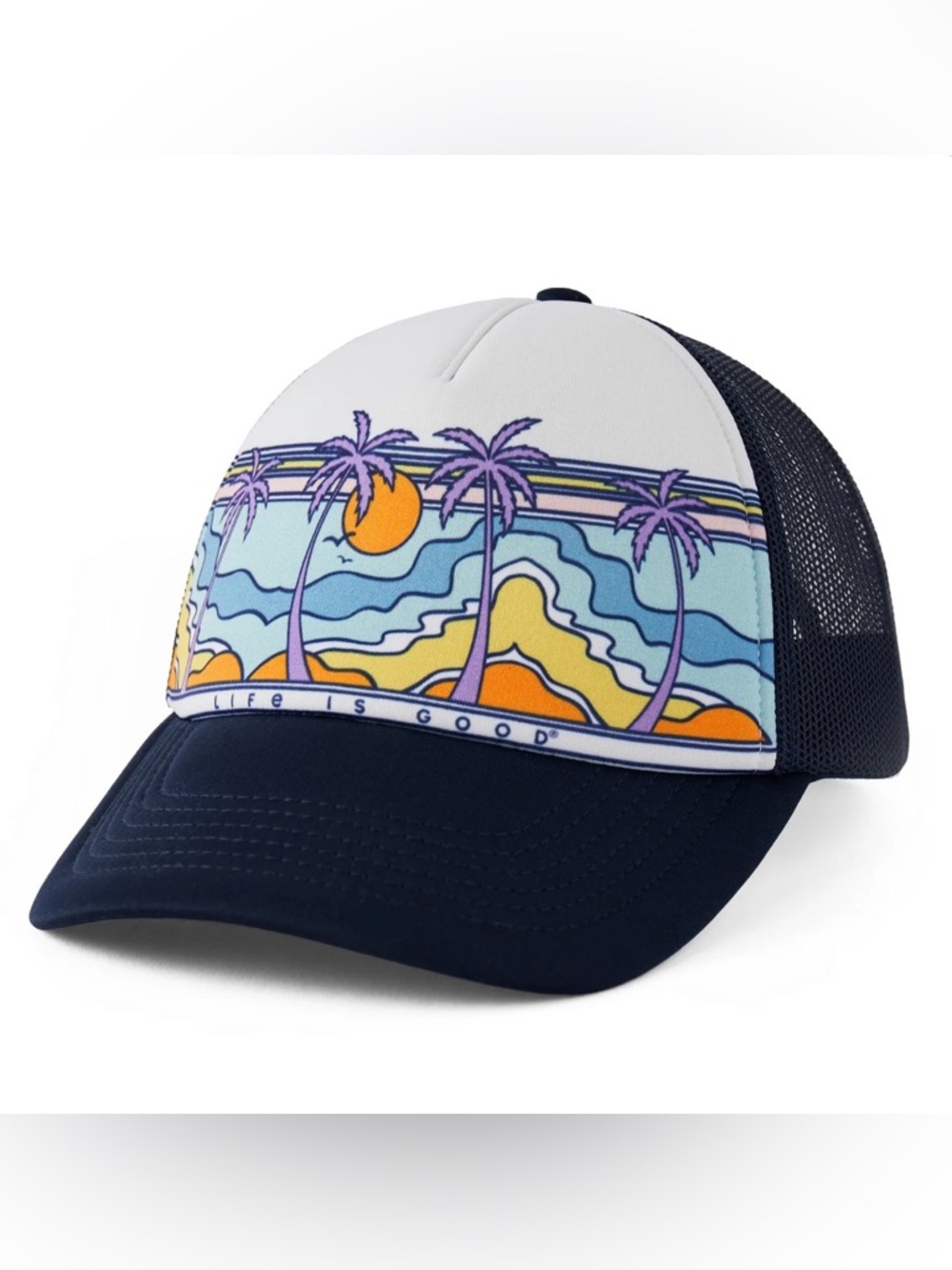 Life Is Good Adult Retro Palms Scene Trucker Hat NEW W TAGS